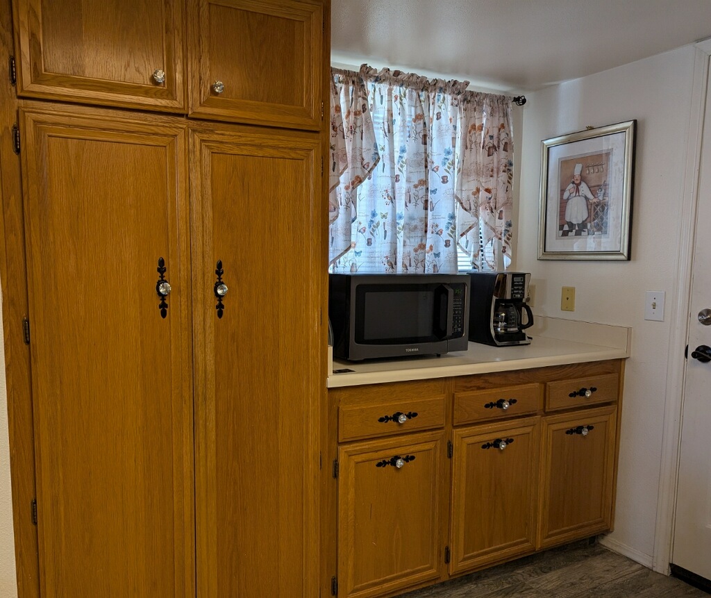 microwave on countertop in kitchen